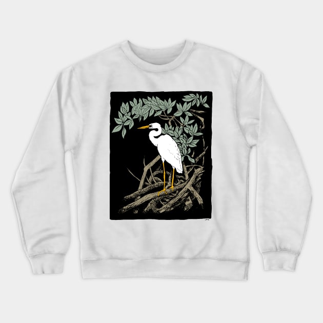 Mangrove Egret Crewneck Sweatshirt by OBSUART